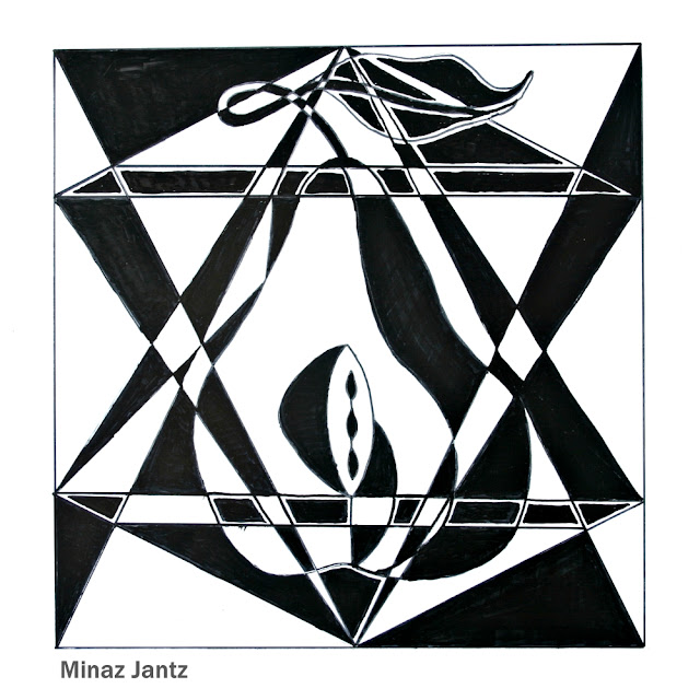 'PEAR SQUARE' by Minaz Jantz Ink on paper  11"x 11"