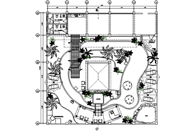 RESORT GARDEN LANDSCAPING STRUCTURE AND PLAN CAD DRAWING DETAILS DWG FILE