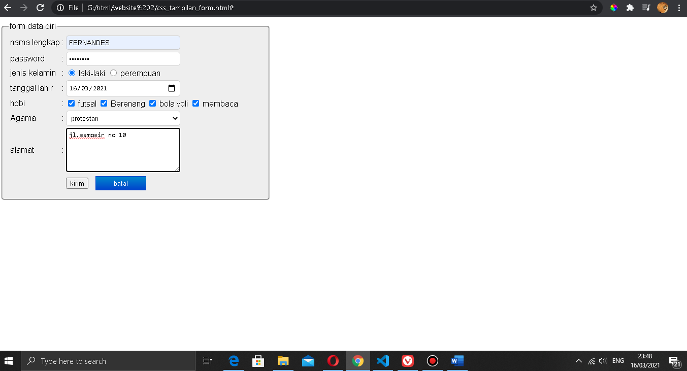 contoh program css dalam tampilan form html – TUTORIAL