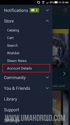 Pilih Menu Account Details pada Steam Mobile