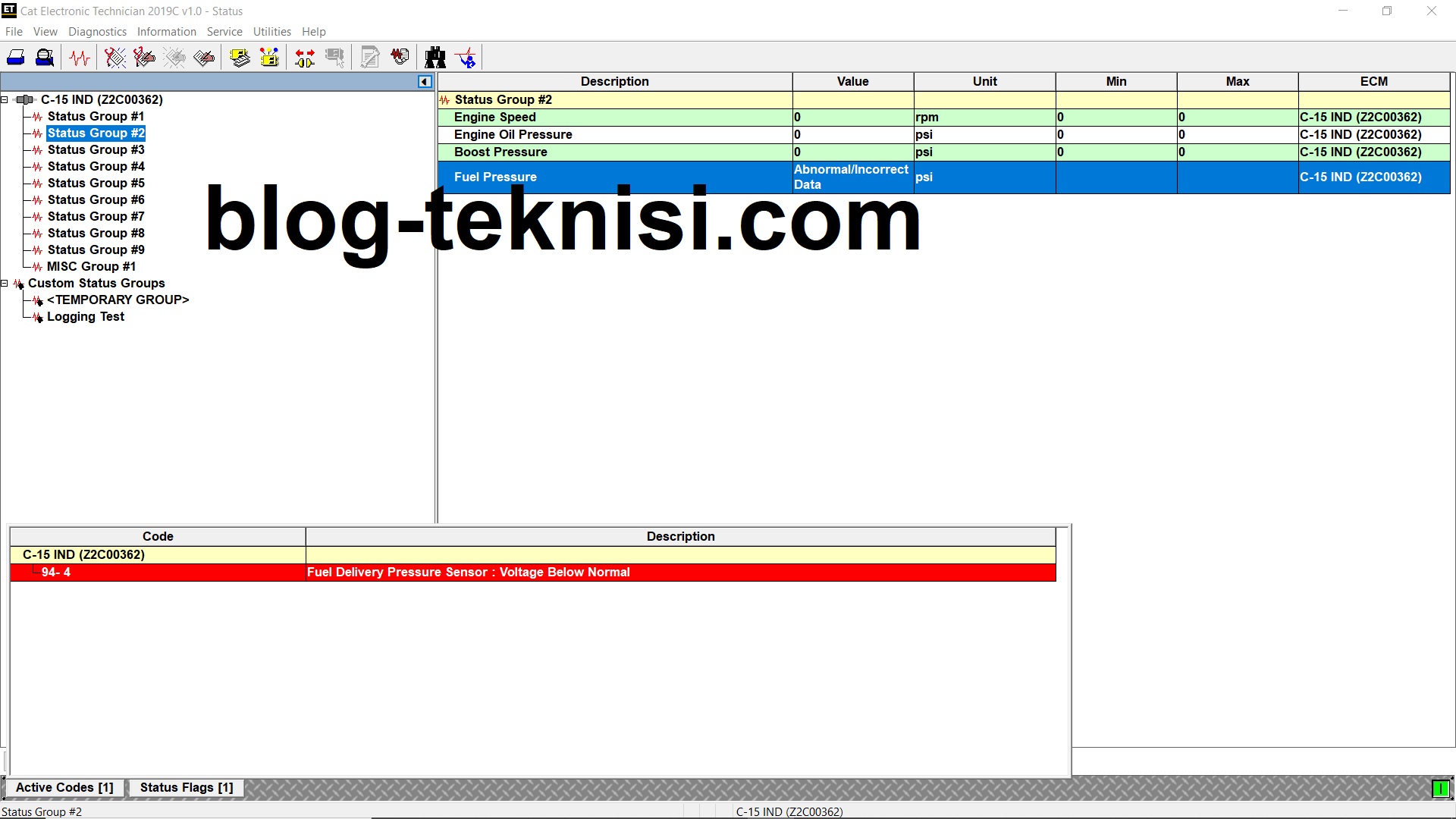 Fuel Delivery Pressure Sensor Voltage Below Normal (Diagnostic Code