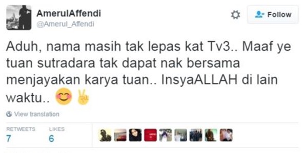 Kerana Tak Kacak, Amerul Affendi ‘Dipulau’ Stesen TV Kerana Tak Kacak, Amerul Affendi ‘Dipulau’ Stesen TV