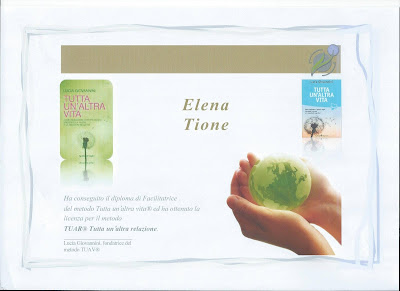 Elena Tione | Diploma licenza metodo Tutta un'Altra Relazione® di Lucia Giovannini, anno 2015 abilitazione facilitatore & coach Elena Tione | Diploma licenza metodo Tutta un'Altra Relazione® di Lucia Giovannini, anno 2015 abilitazione facilitatore & coach