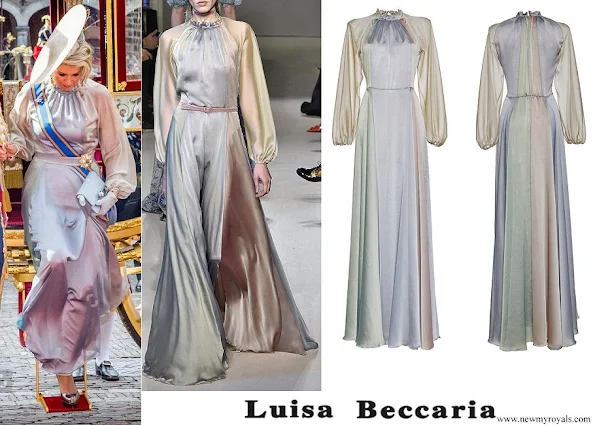 Queen Maxima wore Luisa Beccaria Iridescent Multicolor Georgette Long Dress