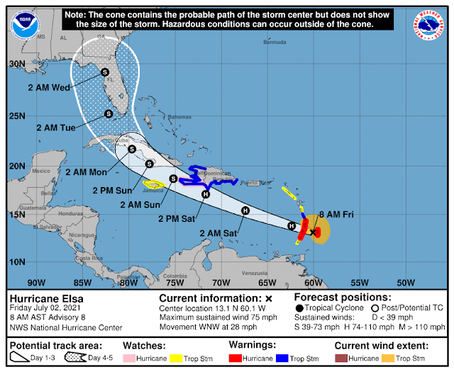 Tropical Atlantic Update Elsa first hurricane of the season over Barbados