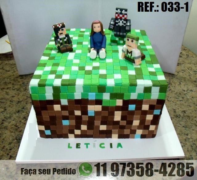Bolo de Pasta Americana: Bolo Minecraft quadrado com menina de Pasta  Americana