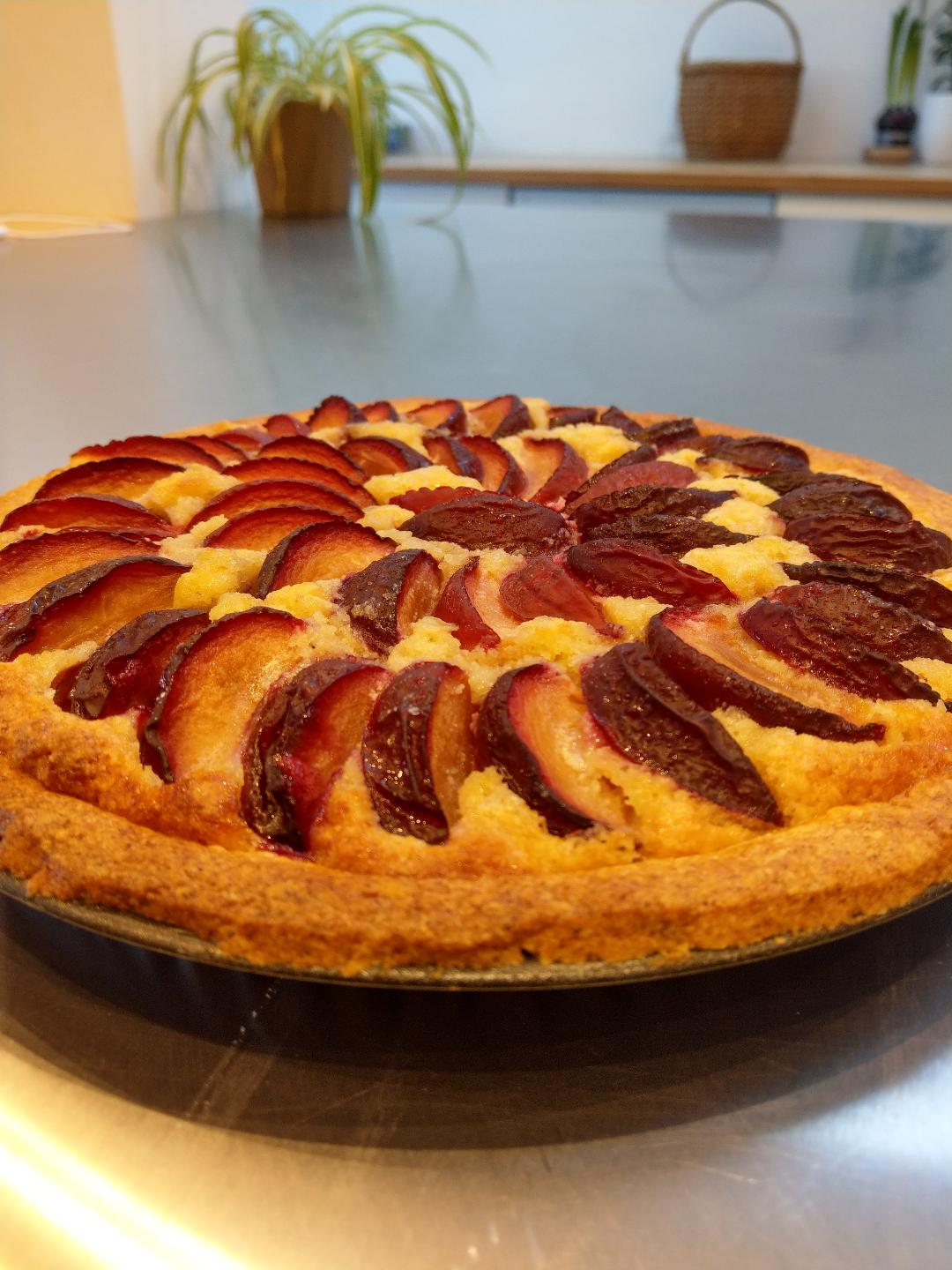 Jules' Dinner Table Plum Frangipane Tart with Honey & Black Pepper