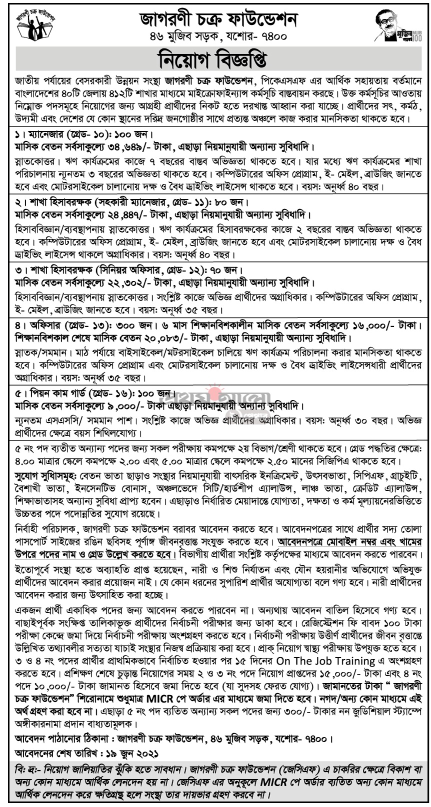 Jagorani Chakra Foundation Job Circular 2021