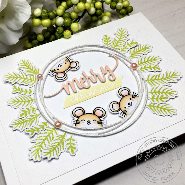 Sunny Studio Stamps: Embossing Folders Merry Mice Season's Greetings Snowflake Frame Dies Christmas Garland Frame Dies Winter Holiday Card by Candice Fisher