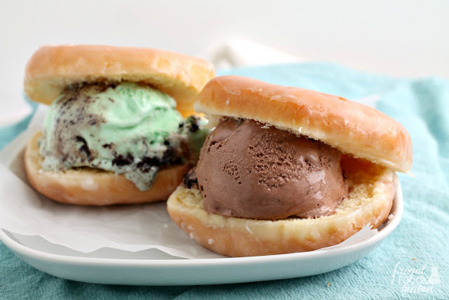 Move over ice cream sandwiches & cookiewiches! The new rage is to stuff a scoop of your favorite Moose Tracks Ice Cream into a glazed donut.