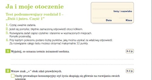 Dzis I Jutro 2 Gm Sprawdzian Ja I Moje Otoczenie