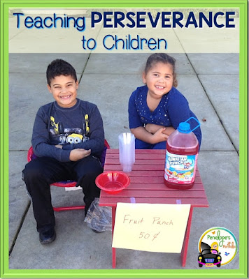 Perseverace, Diligence, Hard Work, Determination Two children showing perseverance with a homemade fruit punch stand