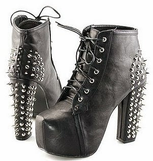Womens spike stud lace up high block chunky heel platform shoes booties boots Girly Gothic Punk Fashion - gothic shoes - goth, rockabilly, emo and pinup designs - Unique Gothic punk style - Gothic Victorian - skulls - Gothic punk style clothing - goth jewels - SKULLS - Steampunk fashion Womens spike stud lace up high block chunky heel platform shoes booties boots
