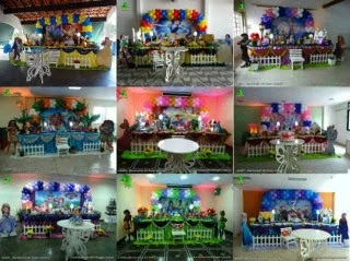 Decoração festa feminina - Mesa clássica luxo forrada com tecido