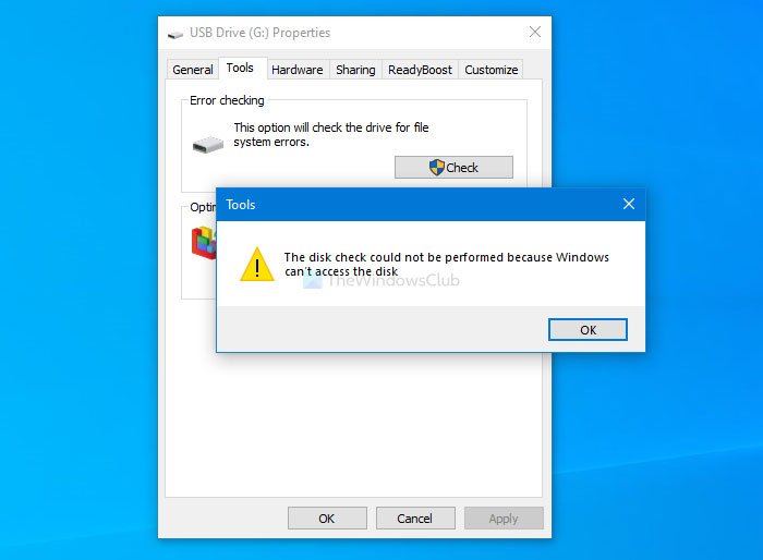 La vérification du disque n'a pas pu être effectuée car Windows ne peut pas accéder au disque