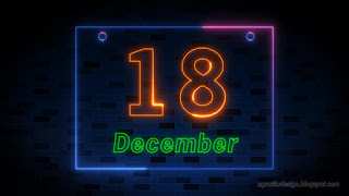 December 18th Colorful Neon Light Date Of International Migrants Day With Dark Blue Brick Wall Background