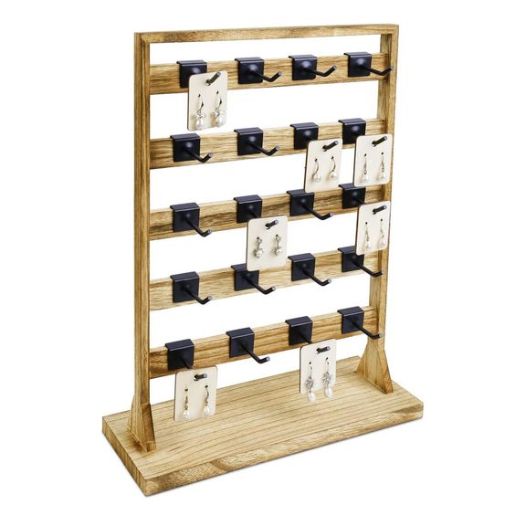 #WD2005-OK Wooden jewelry rack with 20 hooks
