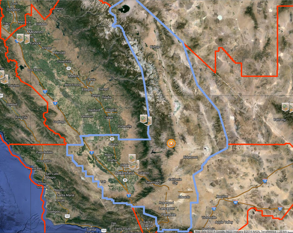 CALIFORNIA-BAKERSFIELD MISSION BOUNDARIES (in blue)