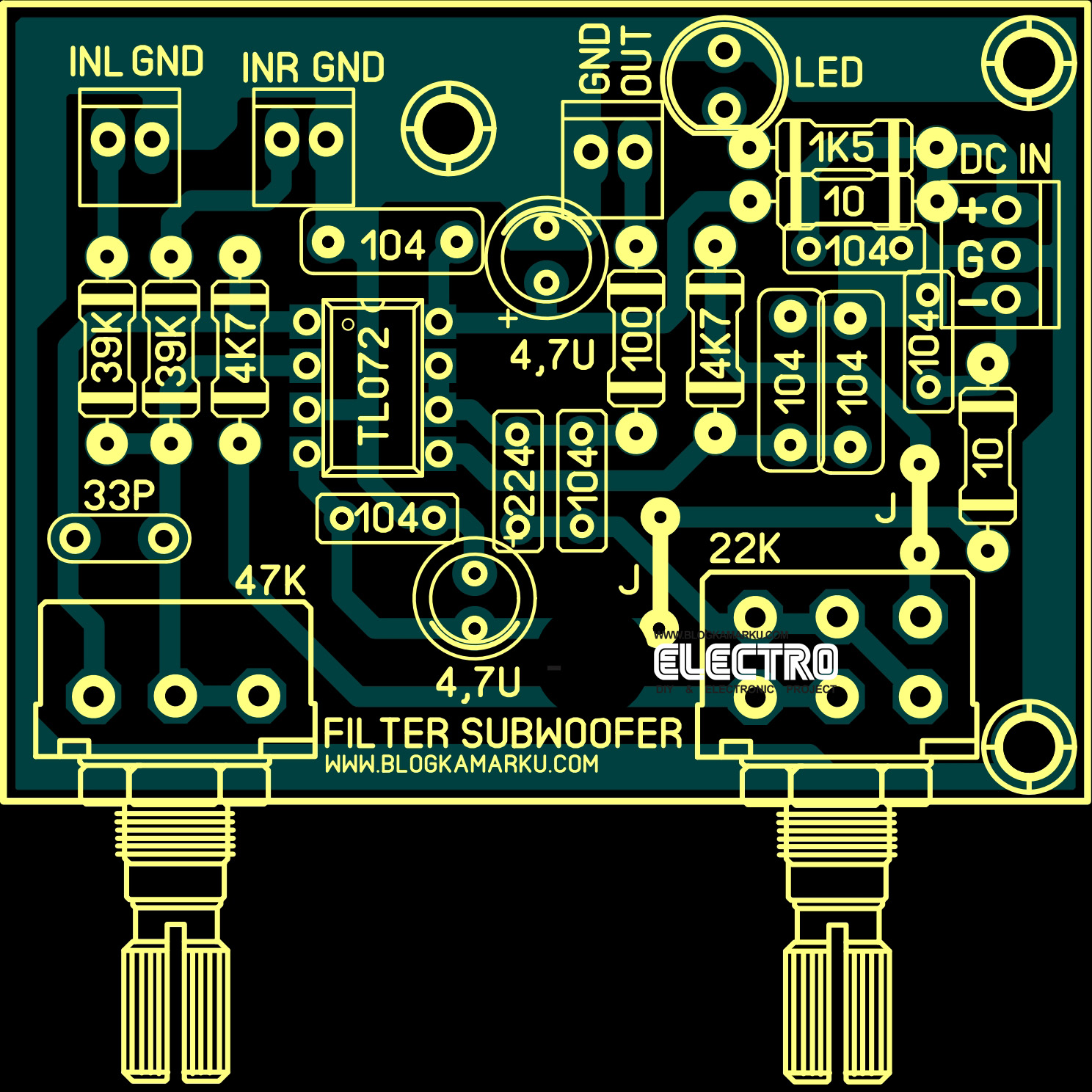 PCB LPF Subwoofer Menggunakan IC TL072 BLOGKAMARKU