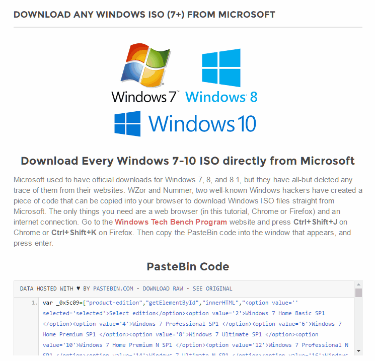 Download Any Windows ISO (7+) from Microsoft