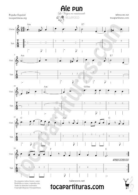  Guitarra Tablatura y Partitura de Punteo Tablature Sheet Music for Violin Tabs Music Scores