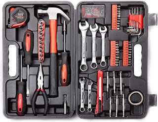 Unisex 148-Piece Hand Tools Kit - Ideal for home and garage repairs Heat treated and chrome plated to resist corrosion. Contains the tools needed for most small repairs around the house Securely housed in a handy blow molded case. All tools meet or exceed ANSI critical standards 9pcs 1/4" socket: 3/16-1/4-9/32-5/16-11/32-3/8-7/16-15/32-1/2 5pcs combination wrench: 1/2", 3/8", 5/8", 5/16", 9/16"