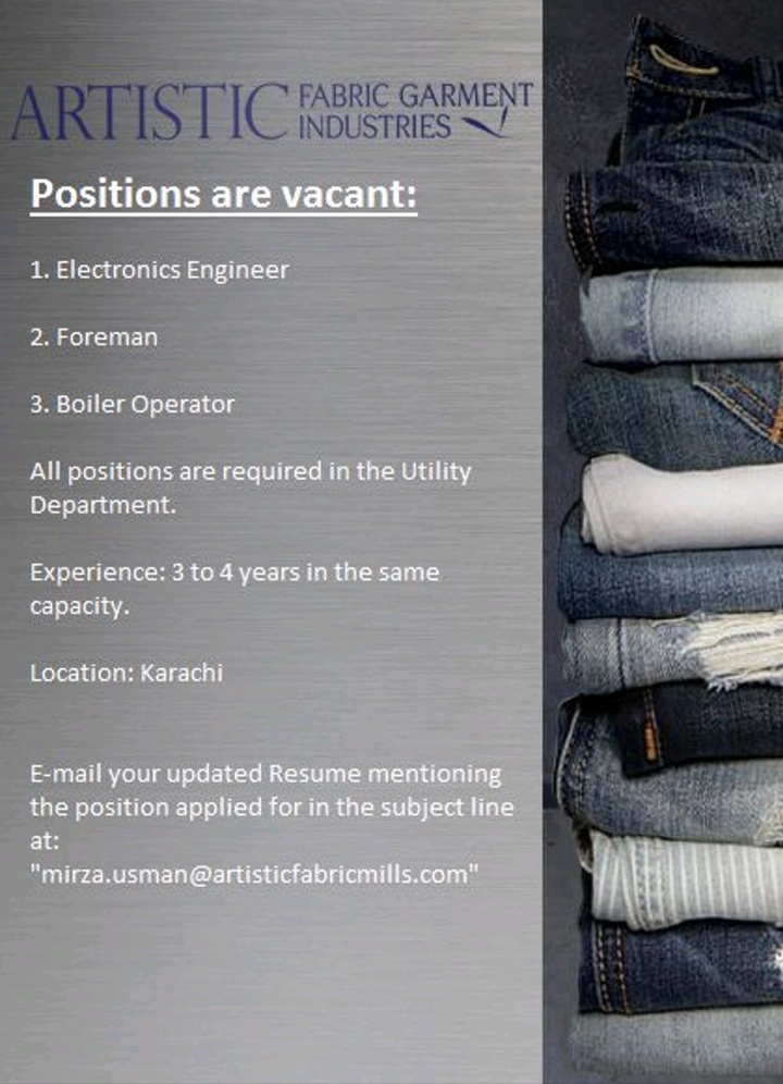 Artistic Fabric & Garment Industries Multiple Jobs February 2020