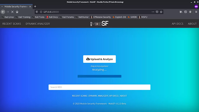 Analysis of APK files in Mobile Security Framework on Kali Linux