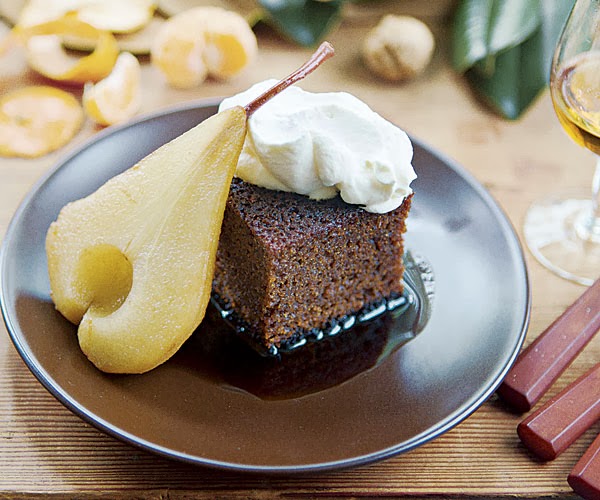 Gingerbread Cake with RootBeerPoached Pears