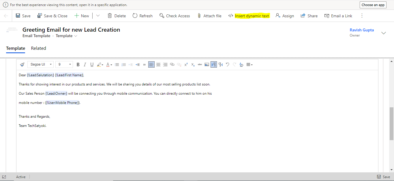 Creating Email Template for sending Emails in D365.