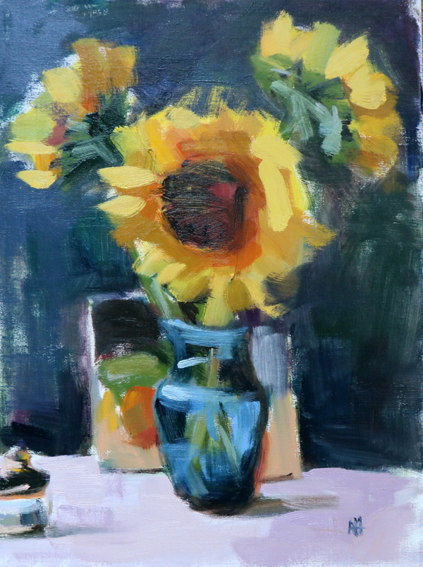 Angela Moulton S Painting A Day Sunflowers In Blue Vase Painting