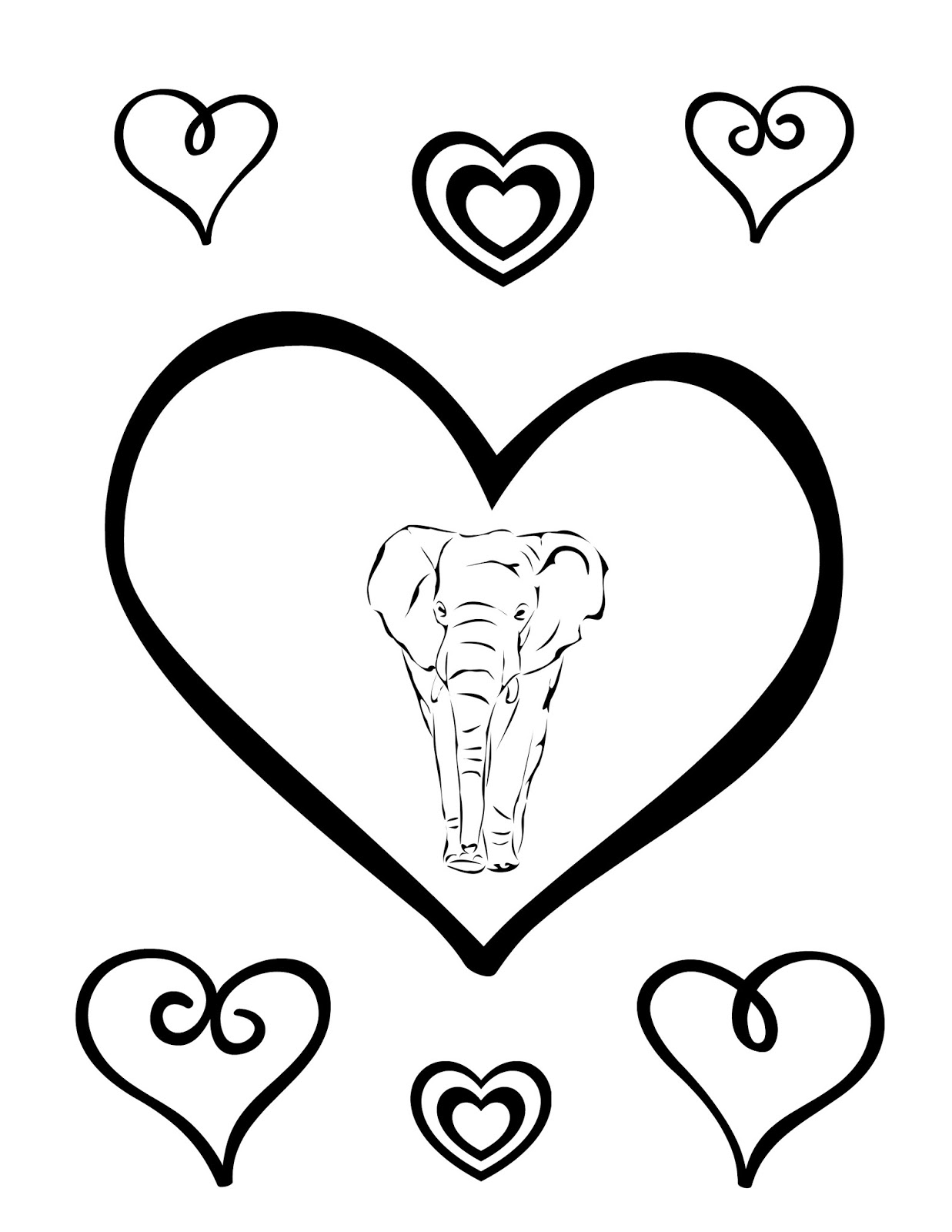 CJO Photo: Elephant and Hearts Coloring Page