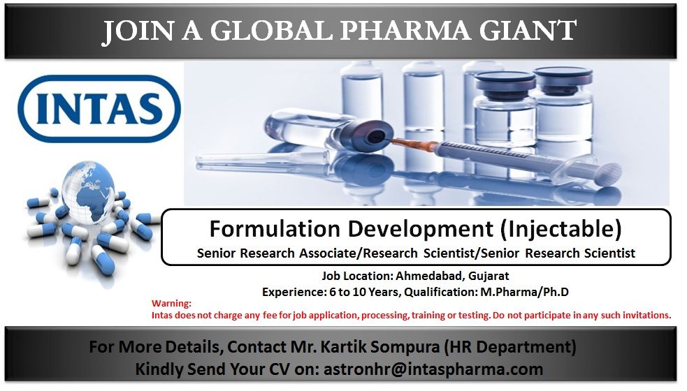 INTAS PHARMA Multiple Openings in Development QA (R&DQA