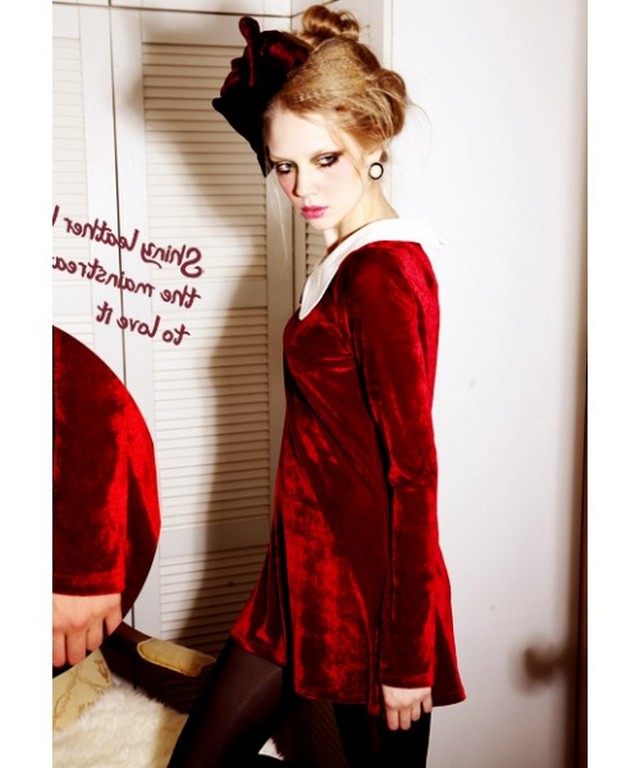 red velvet dress Women-autumn-and-winter-2012-new-vivi-slim-pure-color-euro-long-sleeve-wine-red-velvet-dress-s_m@ts111143wr-32