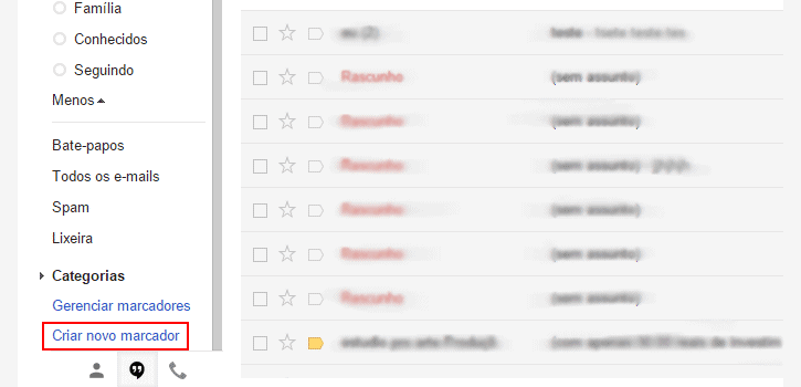 Criando novo marcador Gmail