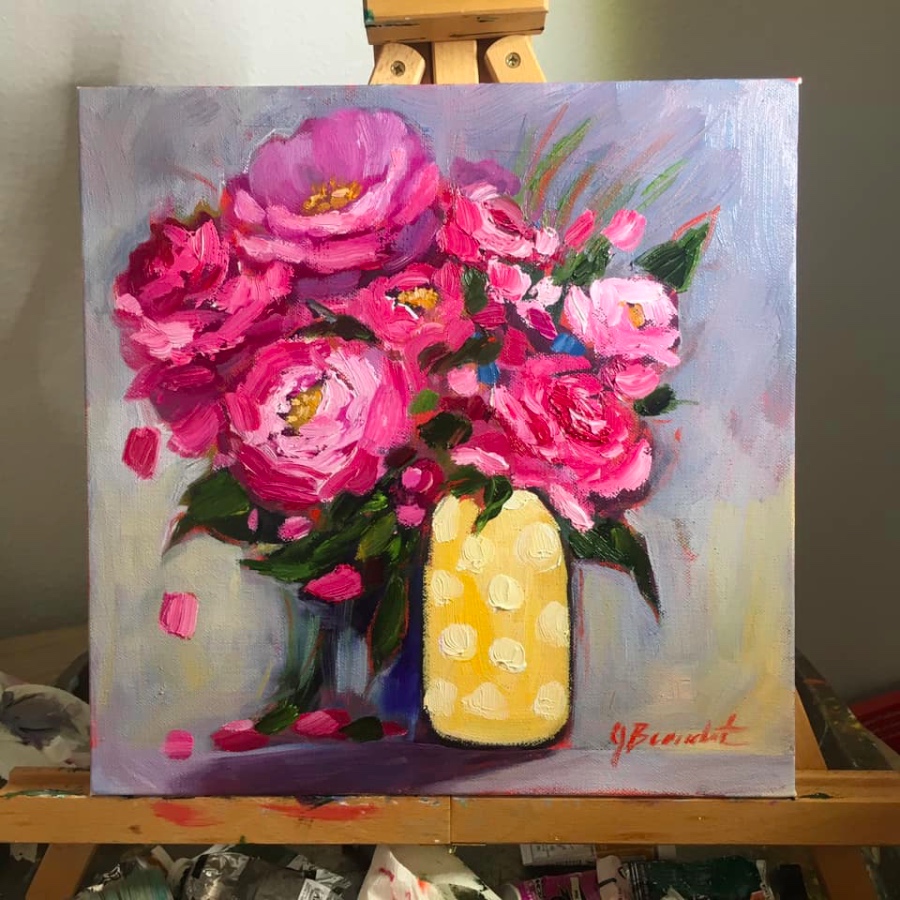 Nora Macphail Artist Perky Pink In Copper Pots