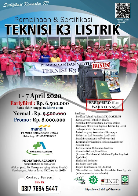 Teknisi K3 Listrik tgl. 1-7 April 2020 di Jakarta