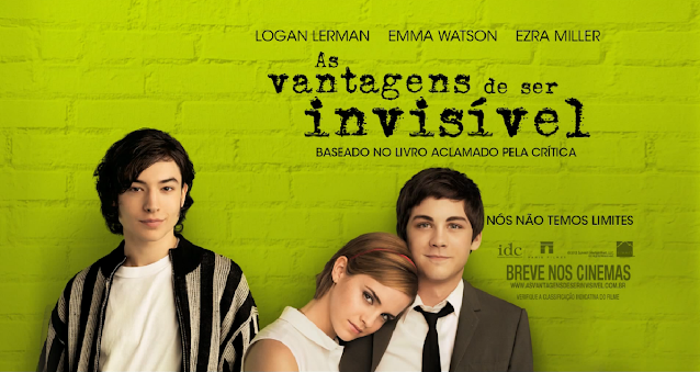 Poster do filme As vantagens de ser invisível que é baseado em um livro do autor Stephen Chbosky e conta com um elenco composto por Emma Watson e Logan Lerman