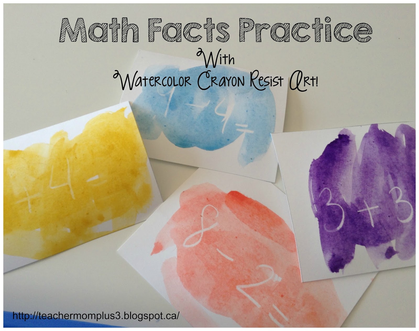TeacherMomPlus3 Math Facts Practice Watercolor Crayon Resist Art!