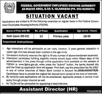 Federal Government Employees Housing Authority (FGEHA) Jobs 2021 in Pakistan
