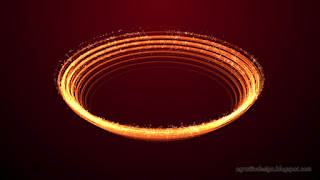 Orange Light Streaks Glitter Sparkles On Spiral Lines With Red Background