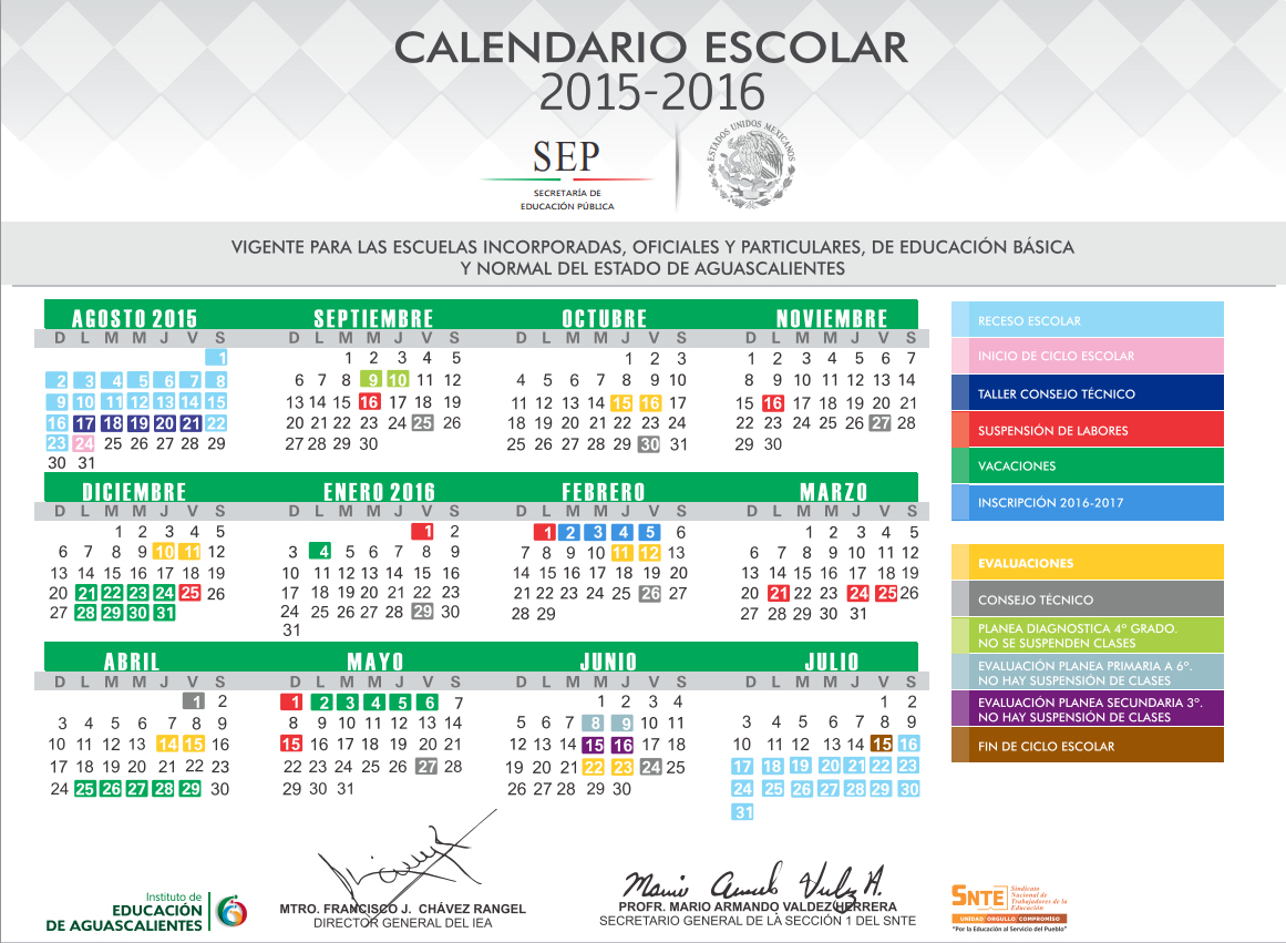 Snte 1 Calendario Escolar 2015 2016