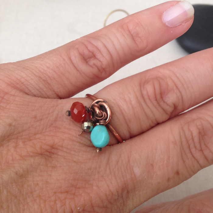 Swirled wire wrap ring with dangles - easy DIY
