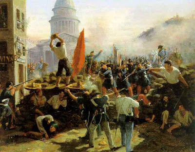 Pintura de la batalla en las barricadas Soufflot en Rue Soufflot Street el 24 de junio 1848