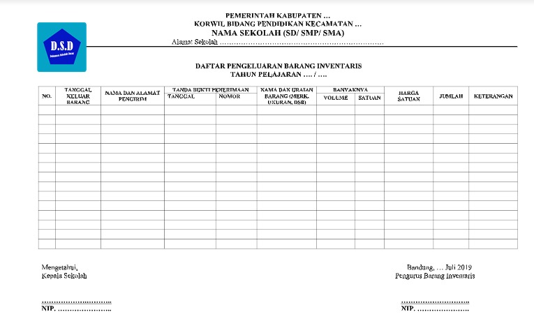 Format Buku Catatan Pengeluaran Barang Inventaris