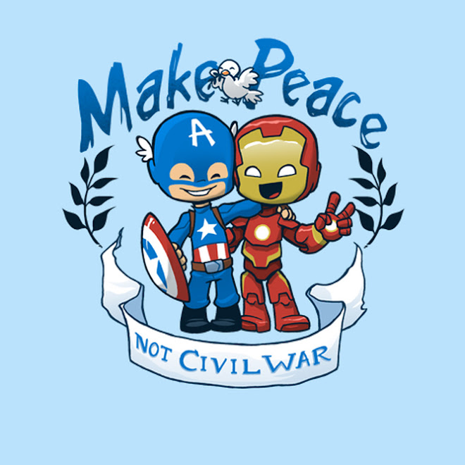 Today's T : 今日のキャプテン・アメリカとアイアンマンが、シビル・ウォーはお断りの平和のTシャツ