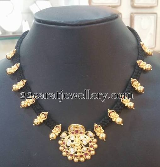 Black Cord Sets with Gold Pendants Jewellery Designs