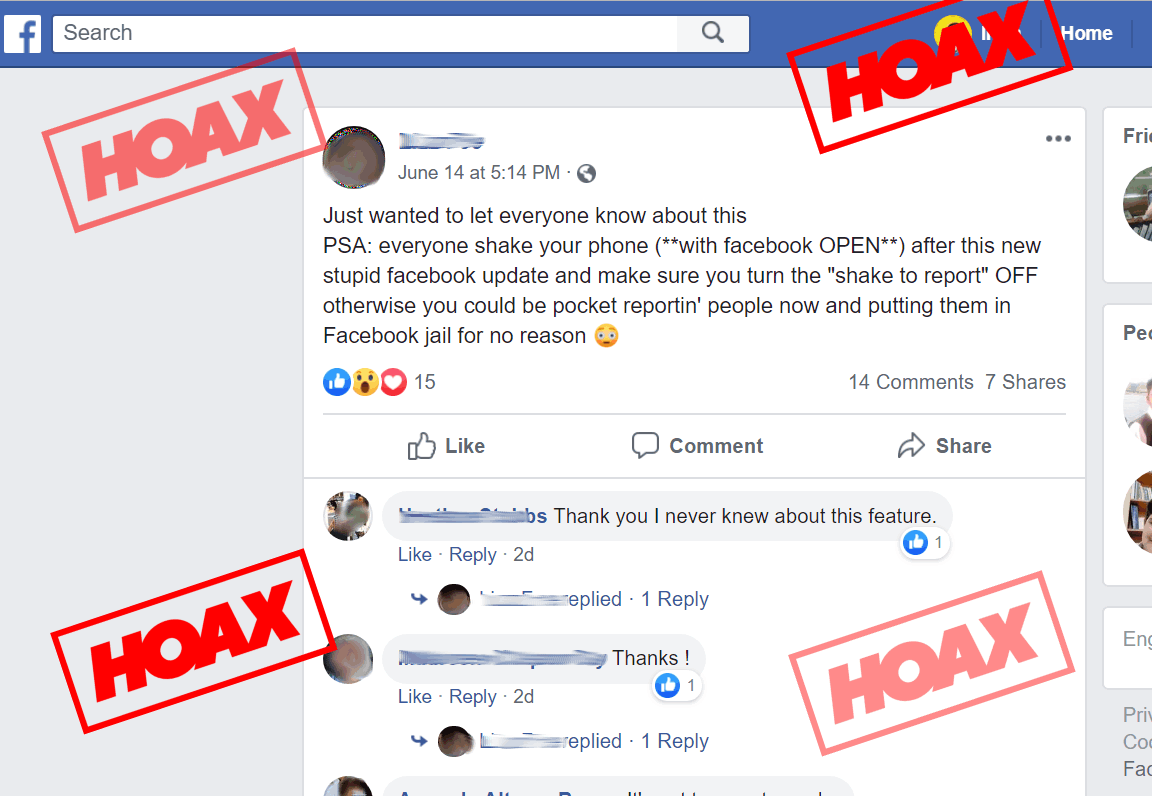 Facebook "Shake to Report" feature is not designed to send users in FB Jail