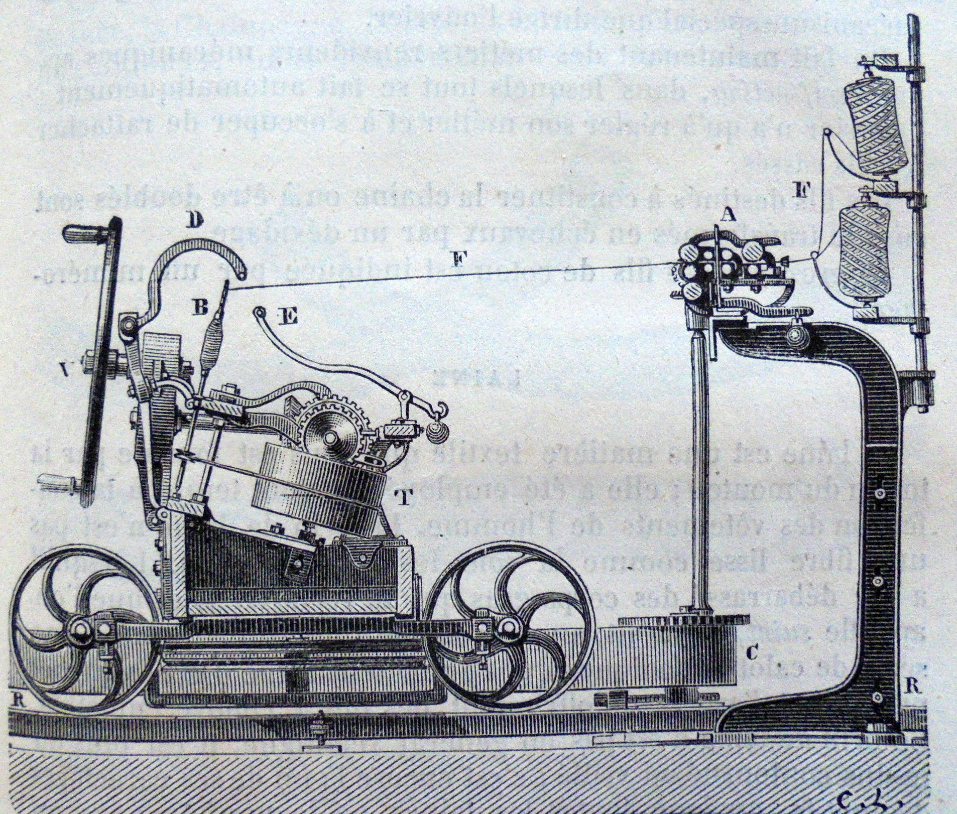 Fonctionnement de la mule Jenny originale (spinning Jenny + water frame)