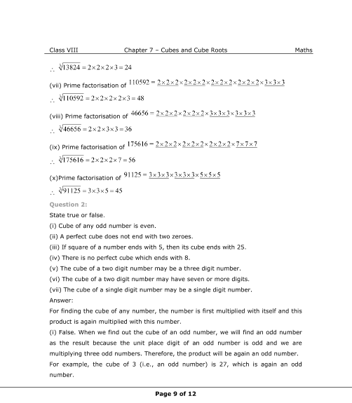 NCERT Solutions for Class 8 Maths Chapter 7 Cubes and Cube Roots